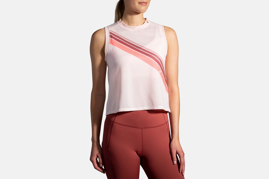 Brooks Women's Further Tank Tops Rosewater/Stripe ( TZIPD5107 )